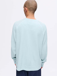 Back view of Waffle Longsleeve in Light Blue, with the relaxed fit and soft waffle knit texture.