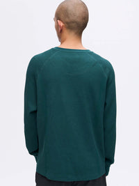 Back view of Waffle Longsleeve in Dark Teal, featuring a relaxed fit and soft waffle knit fabric.