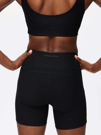 A back view of a person wearing Warmup 5" Short, with the waistband pocket and sleek design.