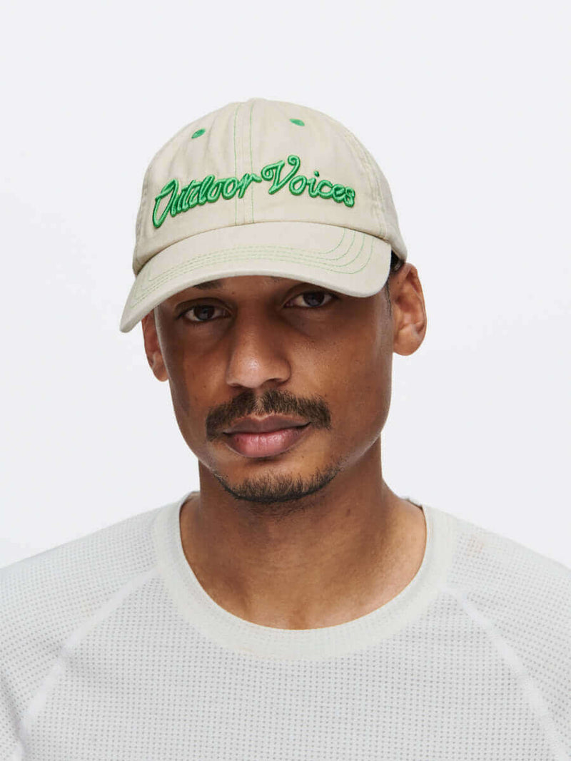 Washed Hat featuring signature Outdoor Voices embroidery on a stylish washed cotton design.